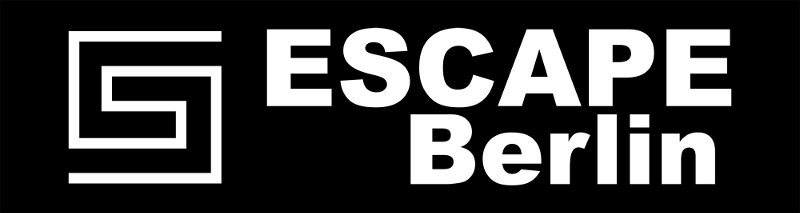 Logo von Escape Berlin, weiße Schrift auf schwarzem Grund